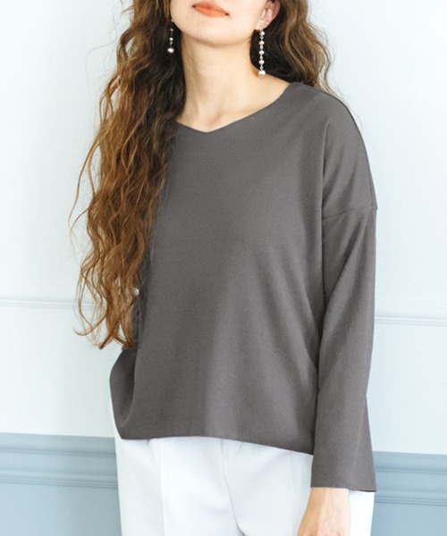 coca(coca)(コカ)の「さらさらタッチカットオフトップス(Tシャツ/カットソー・レディース・チャコールグレー/パープル/オレンジ/アイボリー・M/L)」の3枚目の写真