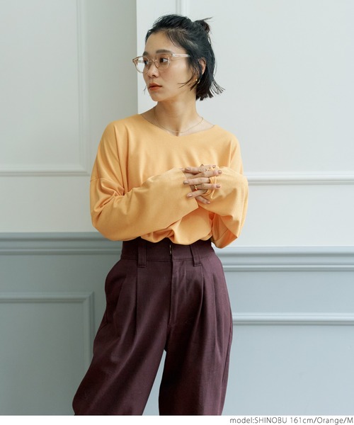 coca(coca)(コカ)の「さらさらタッチカットオフトップス(Tシャツ/カットソー・レディース・チャコールグレー/パープル/オレンジ/アイボリー・M/L)」の13枚目の写真