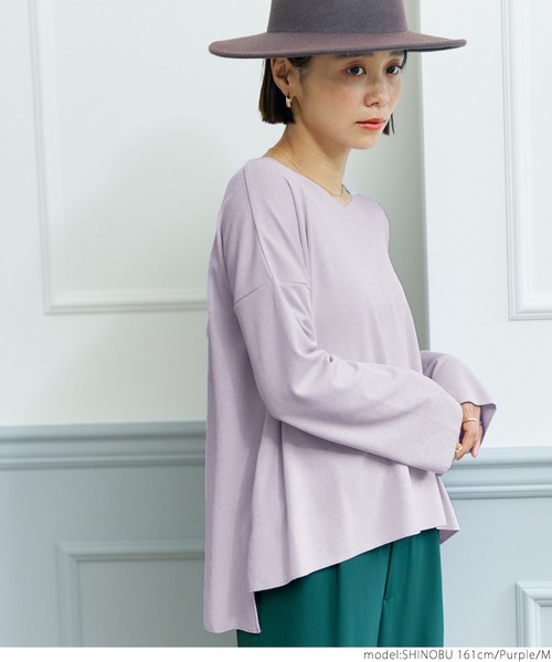 coca(coca)(コカ)の「さらさらタッチカットオフトップス(Tシャツ/カットソー・レディース・チャコールグレー/パープル/オレンジ/アイボリー・M/L)」の9枚目の写真