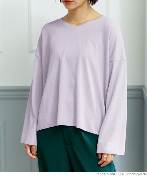 coca(coca)(コカ)の「さらさらタッチカットオフトップス(Tシャツ/カットソー・レディース・チャコールグレー/パープル/オレンジ/アイボリー・M/L)」の12枚目の写真