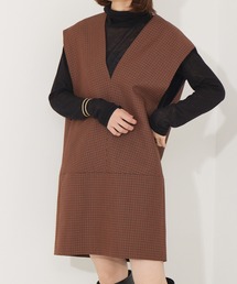 チェックVネックワンピース