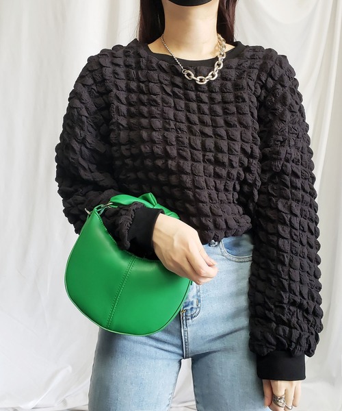 me+em select（ミームセレクト）の「【 2way 】ハーフムーンチェーンハンドバッグ【 ショルダーストラップ付属 】（ハンドバッグ・レディース・ブラック/グリーン/ダークベージュ/アイボリー/ブルー・FREE）」の17枚目の写真