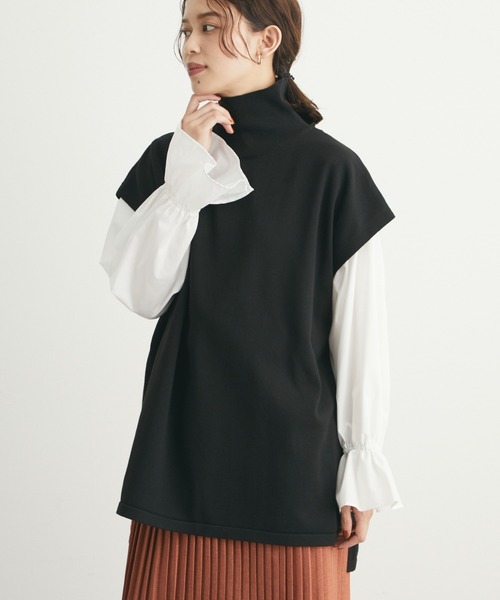 Green　Parks（グリーンパークス）の「デザインニットベスト（ベスト・レディース・ブラック/ベージュ/ブルー・FREE）」の2枚目の写真