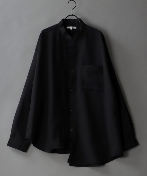 SITRY(シトリー)の「wide silhouette pin tuck Band Collar shirt/ワイドシルエット ピンタック バンドカラー シャツ(シャツ/ブラウス・メンズ・ブラック/オフホワイト/グレイッシュベージュ・M/L)」の3枚目の写真