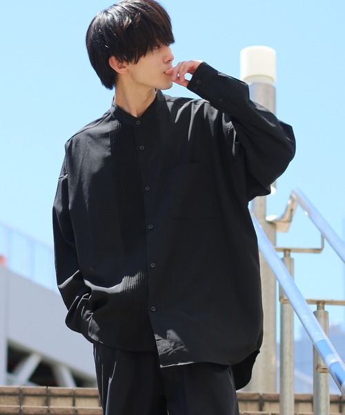 SITRY(シトリー)の「wide silhouette pin tuck Band Collar shirt/ワイドシルエット ピンタック バンドカラー シャツ(シャツ/ブラウス・メンズ・ブラック/オフホワイト/グレイッシュベージュ・M/L)」の15枚目の写真