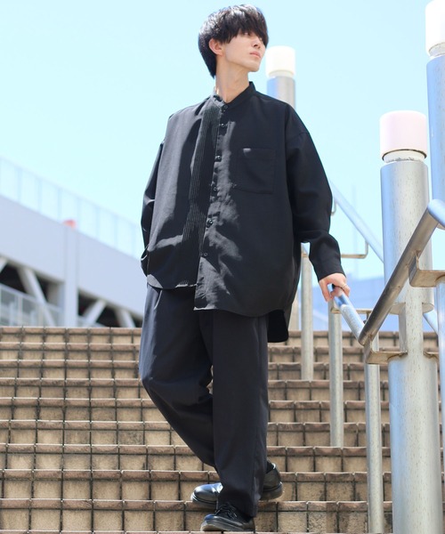 SITRY(シトリー)の「wide silhouette pin tuck Band Collar shirt/ワイドシルエット ピンタック バンドカラー シャツ(シャツ/ブラウス・メンズ・ブラック/オフホワイト/グレイッシュベージュ・M/L)」の21枚目の写真