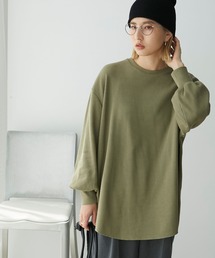 カラーワッフルボリュームスリーブロングTシャツ
