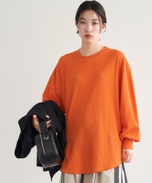 カラーワッフルボリュームスリーブロングTシャツ