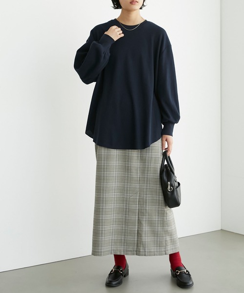 Chaco closet（チャコ クローゼット）の「カラーワッフルボリュームスリーブロングTシャツ（Tシャツ/カットソー・レディース・グリーン/オートミール/レッド/オレンジ/パープル/ピンク/ブルー/ホワイト/ブラック/スモークピンク/カーキ/チャコールグレー/ネイビー/ブラウン・FREE）」の20枚目の写真