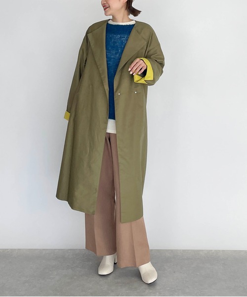 PICCIN（ピッチン）の「袖口配色ロングコート（その他アウター・レディース・ブラック/カーキ・M）」の5枚目の写真