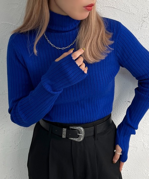 willfully アシンメトリーフィンガーホールニット STYLEMIXER | フィンガーホールクルーネックニット (ニット ) |SHEL