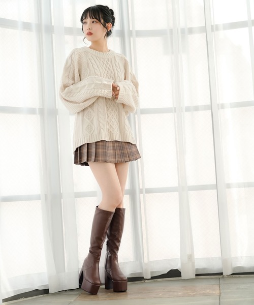 Newlyme（ニューリーミー）の「厚底ストレッチフィットロングブーツ（ブーツ・レディース・ブラック/ブラウン/クリアブラック/ホワイト・23cm/23.5cm/24cm/24.5cm/25cm/25㎝/22.5cm/23㎝/23.5㎝/24.0cm）」の10枚目の写真