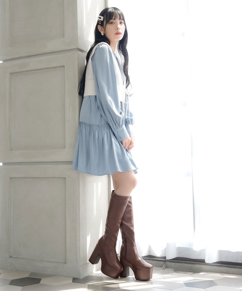 Newlyme（ニューリーミー）の「厚底ストレッチフィットロングブーツ（ブーツ・レディース・ブラック/ブラウン/クリアブラック/ホワイト・23cm/23.5cm/24cm/24.5cm/25cm/25㎝/22.5cm/23㎝/23.5㎝/24.0cm）」の11枚目の写真