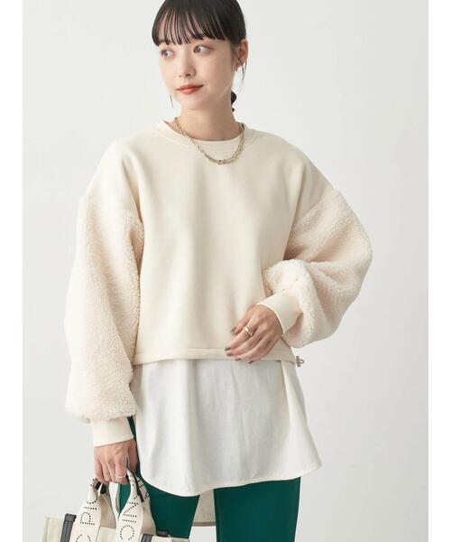 earth music&ecology（アースミュージックアンドエコロジー）の「ボアスリーブプルオーバー（スウェット・レディース・チャコールグレー/サックスブルー/アイボリー/オレンジ・FREE）」の14枚目の写真