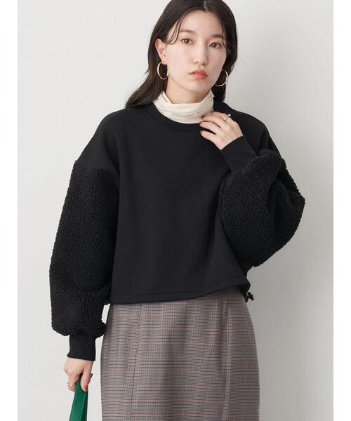 earth music&ecology（アースミュージックアンドエコロジー）の「ボアスリーブプルオーバー（スウェット・レディース・チャコールグレー/サックスブルー/アイボリー/オレンジ・FREE）」の15枚目の写真