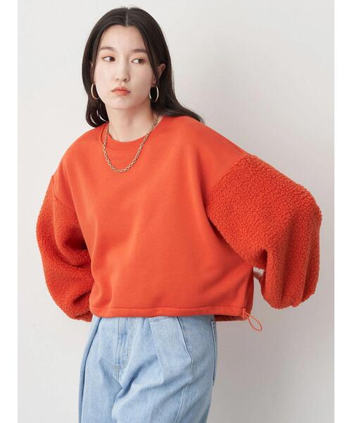 earth music&ecology（アースミュージックアンドエコロジー）の「ボアスリーブプルオーバー（スウェット・レディース・チャコールグレー/サックスブルー/アイボリー/オレンジ・FREE）」の16枚目の写真