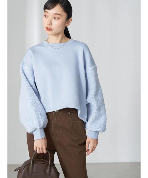 earth music&ecology（アースミュージックアンドエコロジー）の「ボアスリーブプルオーバー（スウェット・レディース・チャコールグレー/サックスブルー/アイボリー/オレンジ・FREE）」の17枚目の写真