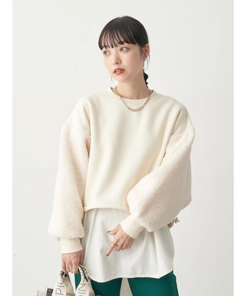 earth music&ecology（アースミュージックアンドエコロジー）の「ボアスリーブプルオーバー（スウェット・レディース・チャコールグレー/サックスブルー/アイボリー/オレンジ・FREE）」の18枚目の写真