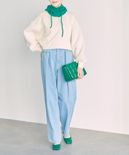 earth music&ecology（アースミュージックアンドエコロジー）の「ボアスリーブプルオーバー（スウェット・レディース・チャコールグレー/サックスブルー/アイボリー/オレンジ・FREE）」の5枚目の写真