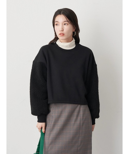 earth music&ecology（アースミュージックアンドエコロジー）の「ボアスリーブプルオーバー（スウェット・レディース・チャコールグレー/サックスブルー/アイボリー/オレンジ・FREE）」の9枚目の写真