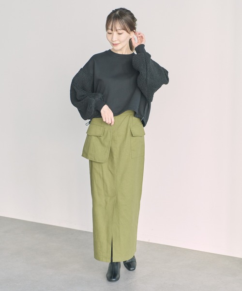 earth music&ecology（アースミュージックアンドエコロジー）の「ボアスリーブプルオーバー（スウェット・レディース・チャコールグレー/サックスブルー/アイボリー/オレンジ・FREE）」の8枚目の写真