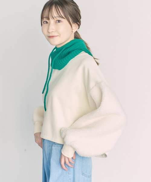 earth music&ecology（アースミュージックアンドエコロジー）の「ボアスリーブプルオーバー（スウェット・レディース・チャコールグレー/サックスブルー/アイボリー/オレンジ・FREE）」の13枚目の写真