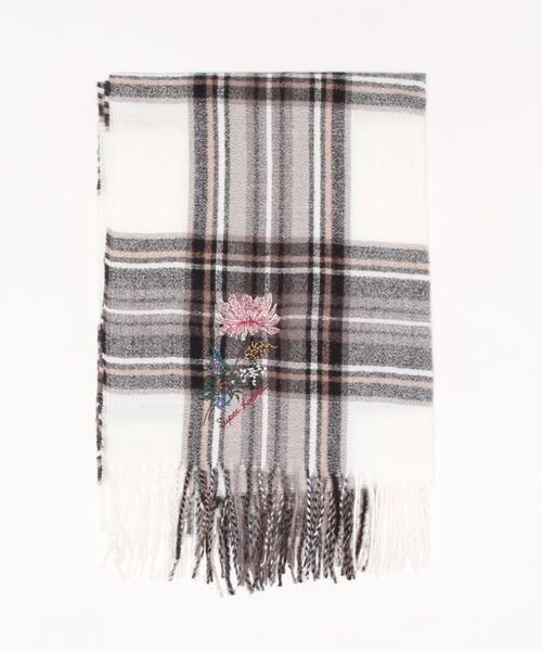 SUPER HAKKA（スーパーハッカ）の「ダリア刺繍チェックストール（ストール/ショール・レディース・ライトブルー/ピンク/ブラック・FREE）」の2枚目の写真