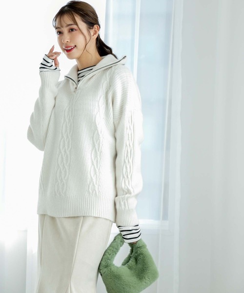 fifth（フィフス）の「ハーフジップケーブルニット（ニット/セーター・レディース・ブラック/オフホワイト・M）」の16枚目の写真