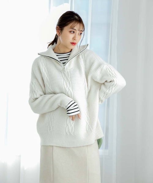 fifth（フィフス）の「ハーフジップケーブルニット（ニット/セーター・レディース・ブラック/オフホワイト・M）」の17枚目の写真