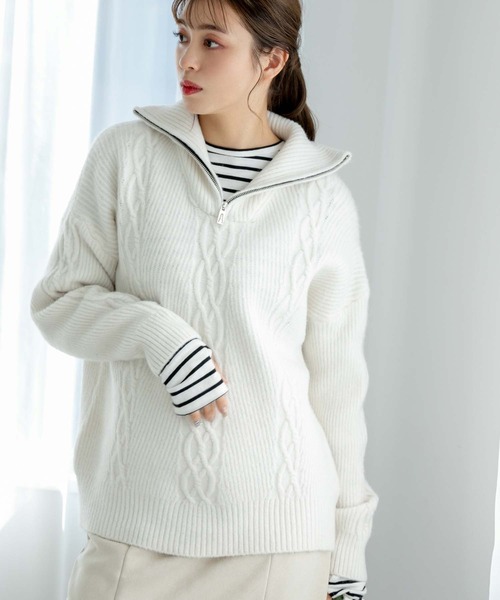 fifth（フィフス）の「ハーフジップケーブルニット（ニット/セーター・レディース・ブラック/オフホワイト・M）」の15枚目の写真