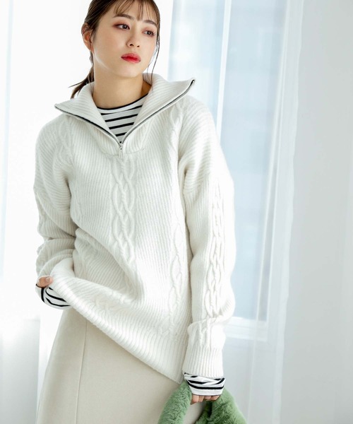 fifth（フィフス）の「ハーフジップケーブルニット（ニット/セーター・レディース・ブラック/オフホワイト・M）」の11枚目の写真