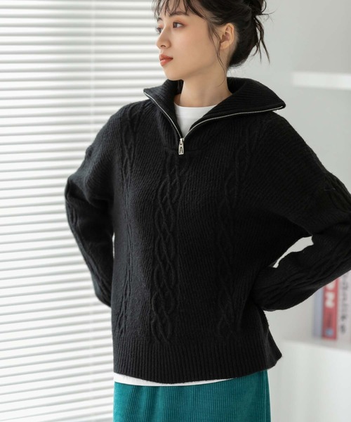 fifth（フィフス）の「ハーフジップケーブルニット（ニット/セーター・レディース・ブラック/オフホワイト・M）」の10枚目の写真