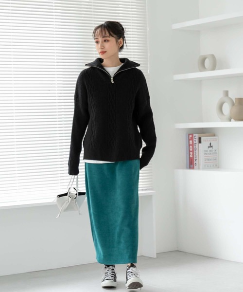 fifth（フィフス）の「ハーフジップケーブルニット（ニット/セーター・レディース・ブラック/オフホワイト・M）」の5枚目の写真