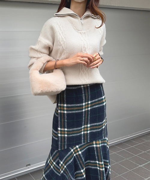 fifth（フィフス）の「ハーフジップケーブルニット（ニット/セーター・レディース・ブラック/オフホワイト・M）」の13枚目の写真