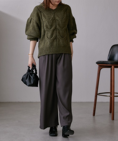 Lui's（ルイス）の「ボリュームタックワイドパンツ（スラックス・レディース・ブルー/ブラック/グレー・FREE）」の22枚目の写真