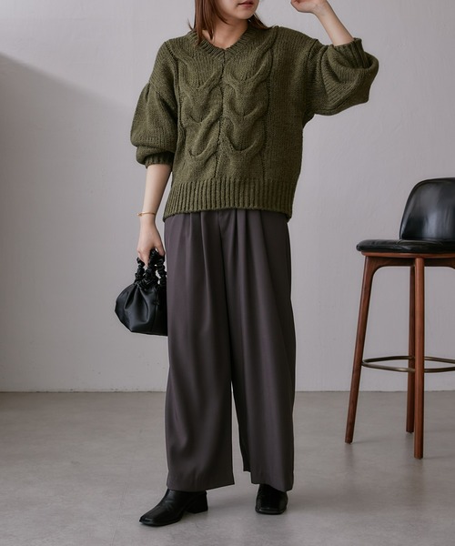 Lui's（ルイス）の「ボリュームタックワイドパンツ（スラックス・レディース・ブルー/ブラック/グレー・FREE）」の21枚目の写真