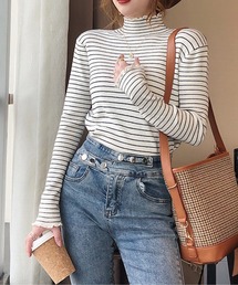 meJane | ハイネックベーシックボーダーメロートップス(Tシャツ/カットソー)