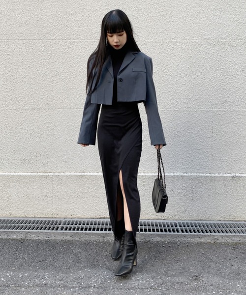 LVEU.（ラブユ.）の「High neck slit design one-piece / ハイネックスリットデザインワンピース（ワンピース・レディース・ブラック/グレー・FREE）」の7枚目の写真