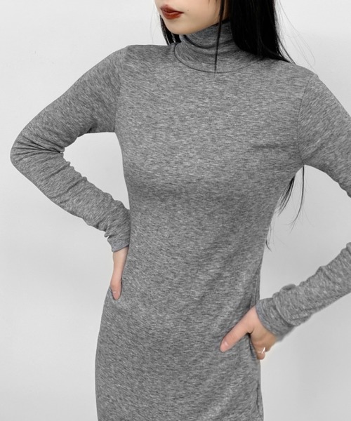 LVEU.（ラブユ.）の「High neck slit design one-piece / ハイネックスリットデザインワンピース（ワンピース・レディース・ブラック/グレー・FREE）」の12枚目の写真