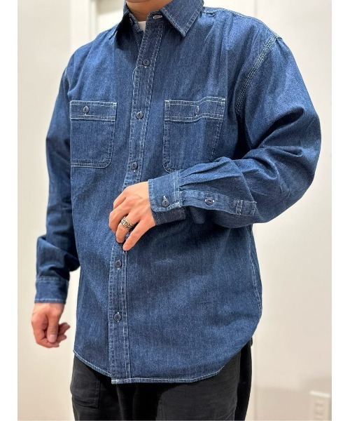 BACK NUMBER（バックナンバー）の「【BACK NUMBER】デニムワークシャツ（シャツ/ブラウス・メンズ・ダークインディゴブルー/ライトインディゴブルー・M/L/XL）」の2枚目の写真