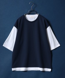 Quick Dry & Cool Touch Amunzen Twill Fabric Cropped Sleeve Fake Layered T-Shirt/吸水速乾 接触冷感 梨地ツイル クロップド フェイクレイヤード ビッグシルエット Tシャツ