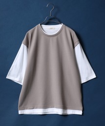 ANPAS | Quick Dry ＆ Cool Touch Amunzen Twill Fabric Cropped Sleeve Fake Layered T-Shirt/吸水速乾 接触冷感 梨地ツイル クロップド フェイクレイヤード Tシャツ(Tシャツ/カットソー)
