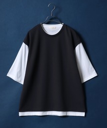 Quick Dry & Cool Touch Amunzen Twill Fabric Cropped Sleeve Fake Layered T-Shirt/吸水速乾 接触冷感 梨地ツイル クロップド フェイクレイヤード ビッグシルエット Tシャツ