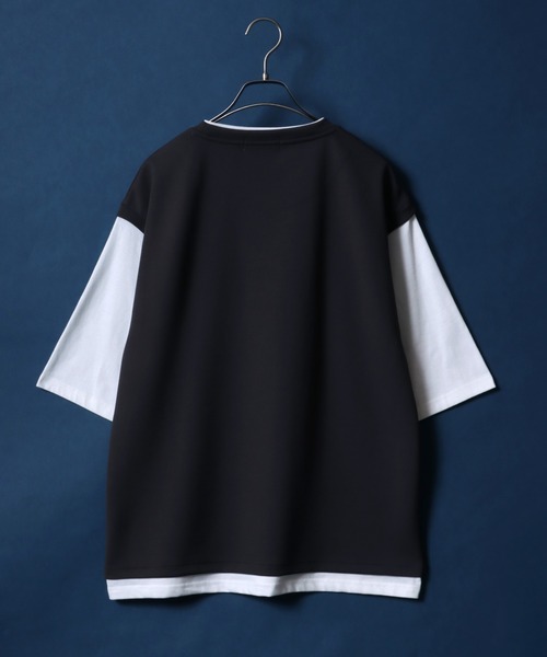 ANPAS（アンパス）の「Quick Dry ＆ Cool Touch Amunzen Twill Fabric Cropped Sleeve Fake Layered T-Shirt/吸水速乾 接触冷感 梨地ツイル クロップド フェイクレイヤード ビッグシルエット Tシャツ（Tシャツ/カットソー・メンズ・チャコール/グレイッシュベージュ/ダークブルー・M/L/LL）」の13枚目の写真
