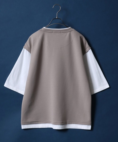 ANPAS（アンパス）の「Quick Dry ＆ Cool Touch Amunzen Twill Fabric Cropped Sleeve Fake Layered T-Shirt/吸水速乾 接触冷感 梨地ツイル クロップド フェイクレイヤード ビッグシルエット Tシャツ（Tシャツ/カットソー・メンズ・チャコール/グレイッシュベージュ/ダークブルー・M/L/LL）」の14枚目の写真