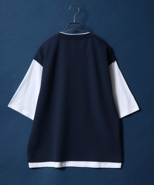 ANPAS（アンパス）の「Quick Dry ＆ Cool Touch Amunzen Twill Fabric Cropped Sleeve Fake Layered T-Shirt/吸水速乾 接触冷感 梨地ツイル クロップド フェイクレイヤード ビッグシルエット Tシャツ（Tシャツ/カットソー・メンズ・チャコール/グレイッシュベージュ/ダークブルー・M/L/LL）」の15枚目の写真
