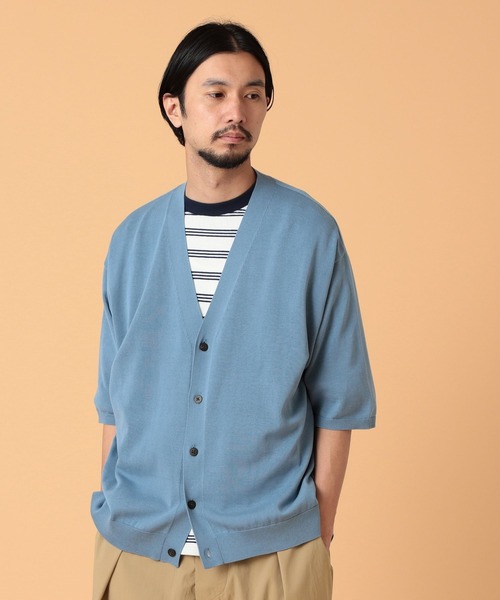 BEAMS LIGHTS(ビームスライツ)の「BEAMS LIGHTS / ハーフスリーブ カーディガン23(カーディガン/ボレロ・メンズ・ライトブルー/ブラック・MEDIUM/LARGE/SMALL)」の1枚目の写真