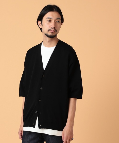 BEAMS LIGHTS(ビームスライツ)の「BEAMS LIGHTS / ハーフスリーブ カーディガン23(カーディガン/ボレロ・メンズ・ライトブルー/ブラック・MEDIUM/LARGE/SMALL)」の2枚目の写真