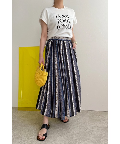 palm RICHE(ポームリシュ)の「ストライプペイズリー柄スカパン(その他パンツ・レディース・ブラック/オフホワイト・M)」の2枚目の写真