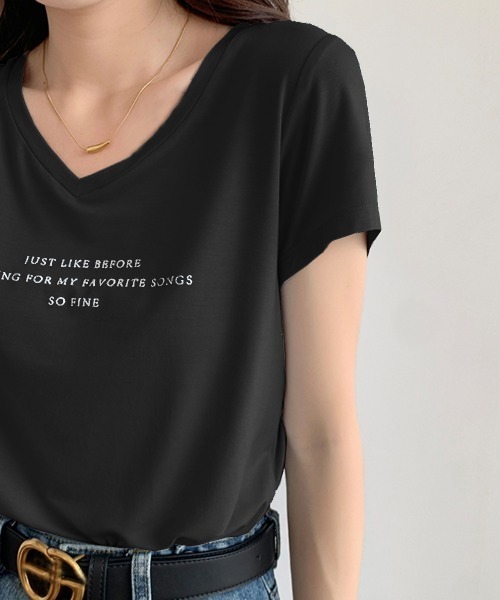 PRIVATE BEACH(プライベートビーチ)の「ロゴVネックTシャツ(Tシャツ/カットソー・レディース・ベージュ/ホワイト/ライトブルー/ブラック・S/M/L)」の10枚目の写真